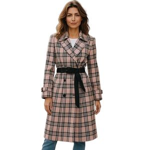 Drykorn Jumber Trench Coat Womens Size 8 Gray Black Plaid Luxury European NWOT
